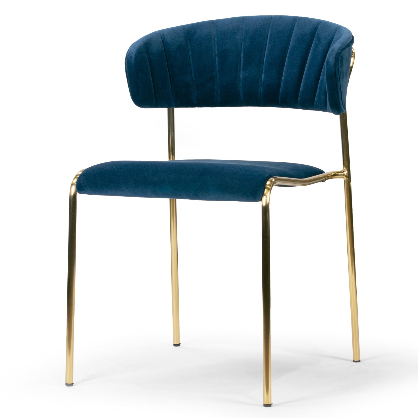 Set of 2 Andre Blue Velvet Dining Chair with Golden Metal Legs and Decorative Stitching