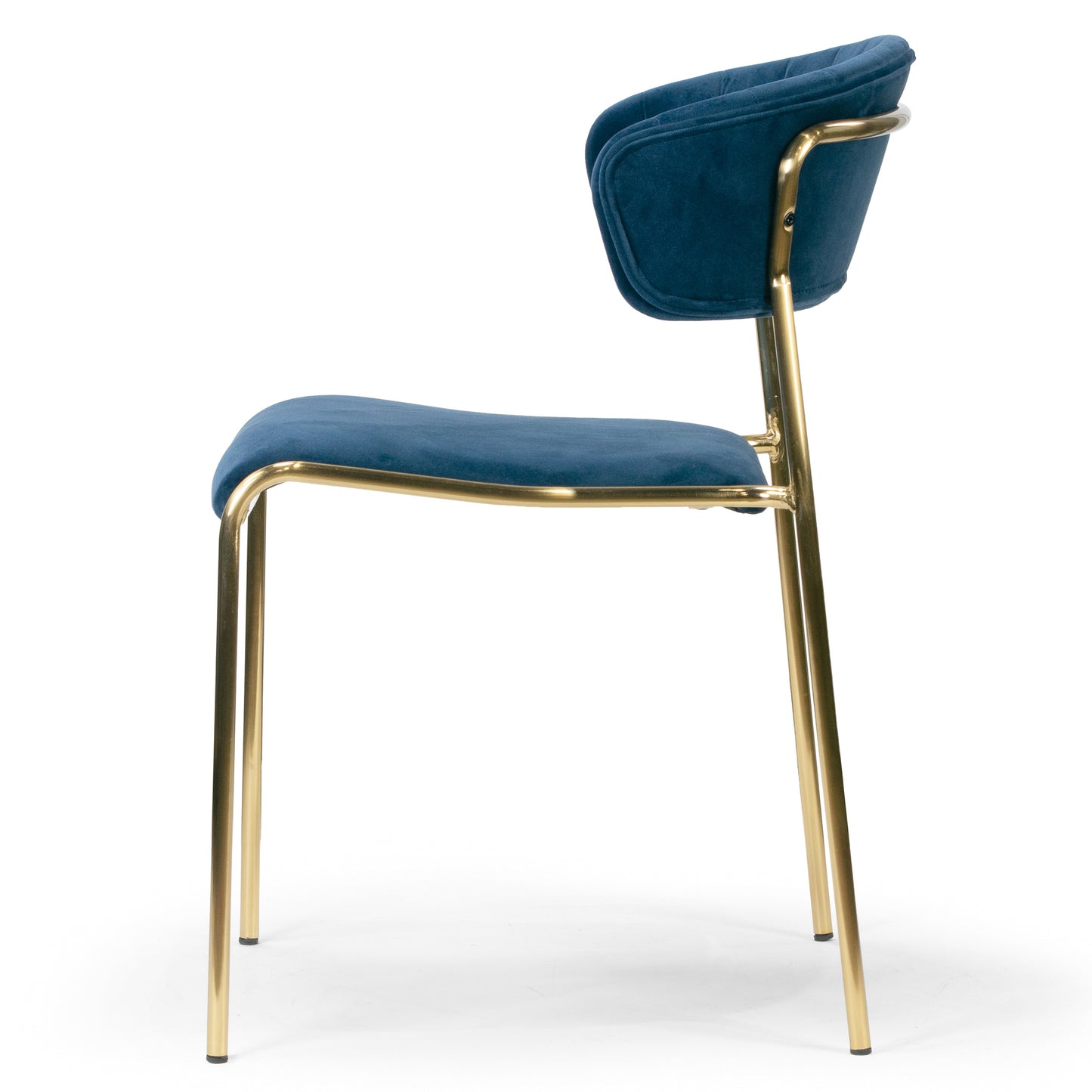 Set of 2 Andre Blue Velvet Dining Chair with Golden Metal Legs and Decorative Stitching