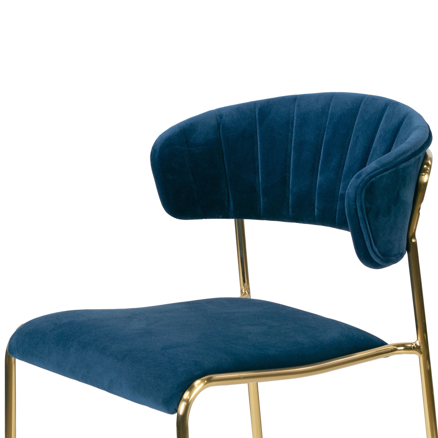 Set of 2 Andre Blue Velvet Dining Chair with Golden Metal Legs and Decorative Stitching