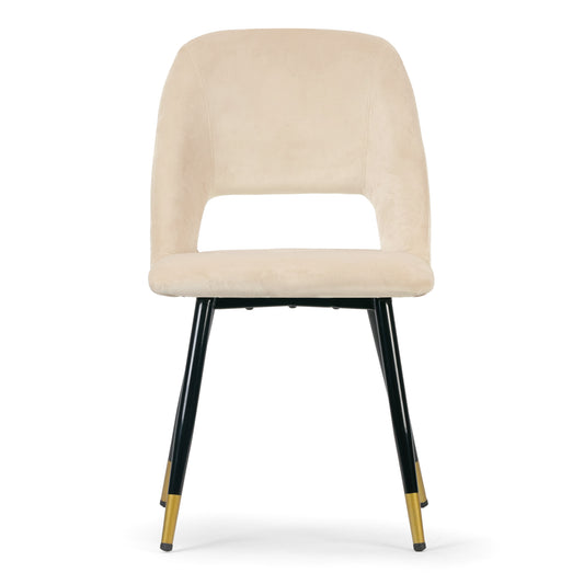 Set of 2 Ania Beige Velvet Dining Chair with Golden Accented Metal Legs