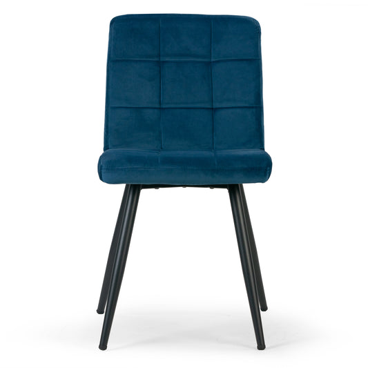 Set of 2 Anika Blue Velvet Dining Chair with Stitching and Black Metal Legs