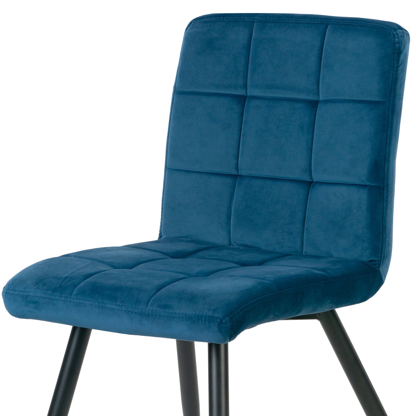 Set of 2 Anika Blue Velvet Dining Chair with Stitching and Black Metal Legs