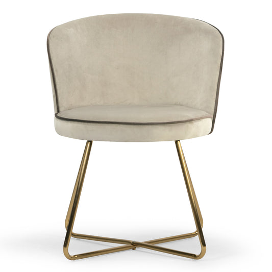Set of 2 Anila Beige Velvet Dining Chair with Contrasting Piping and Golden Metal Legs