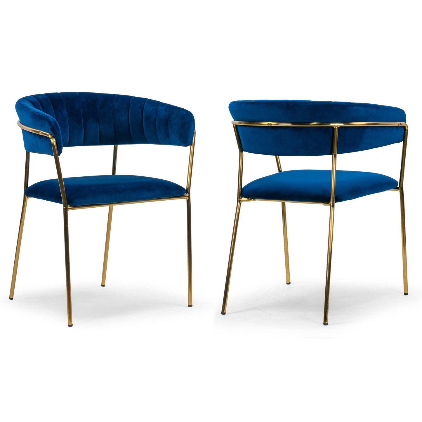 Set of 2 Anya Blue Velvet Arm Chair with Golden Metal Legs