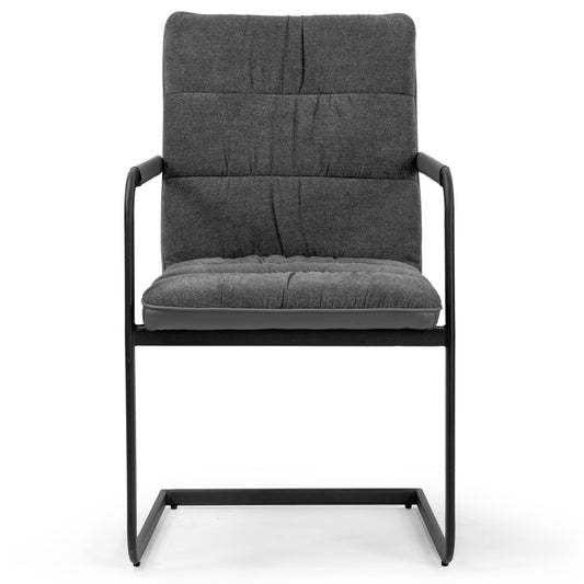 Set of 2 Araya Grey Modern Fabric Arm Chair with Black Metal Legs