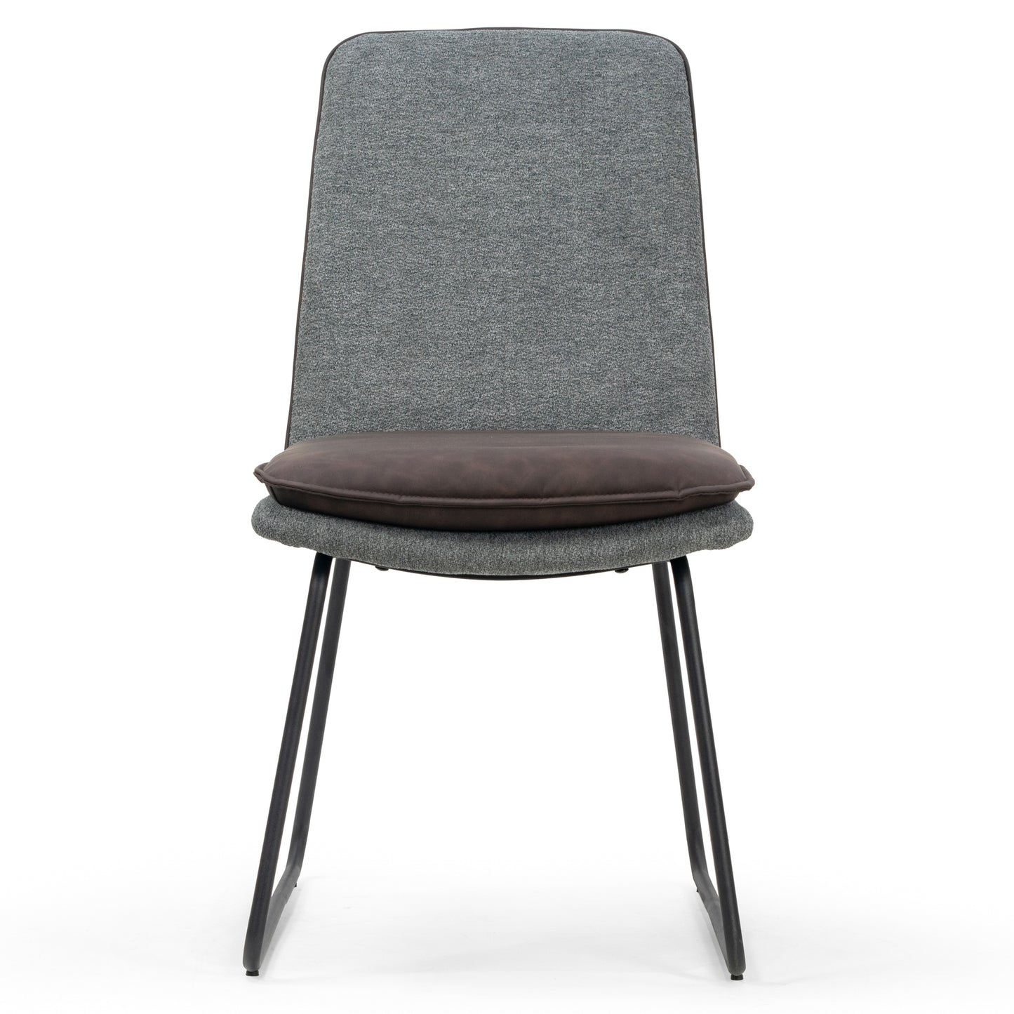 Set of 2 Arch Grey Fabric Dining Chair with Brown Cushion and Piping