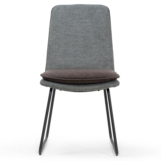 Set of 2 Arch Grey Fabric Dining Chair with Brown Cushion and Piping