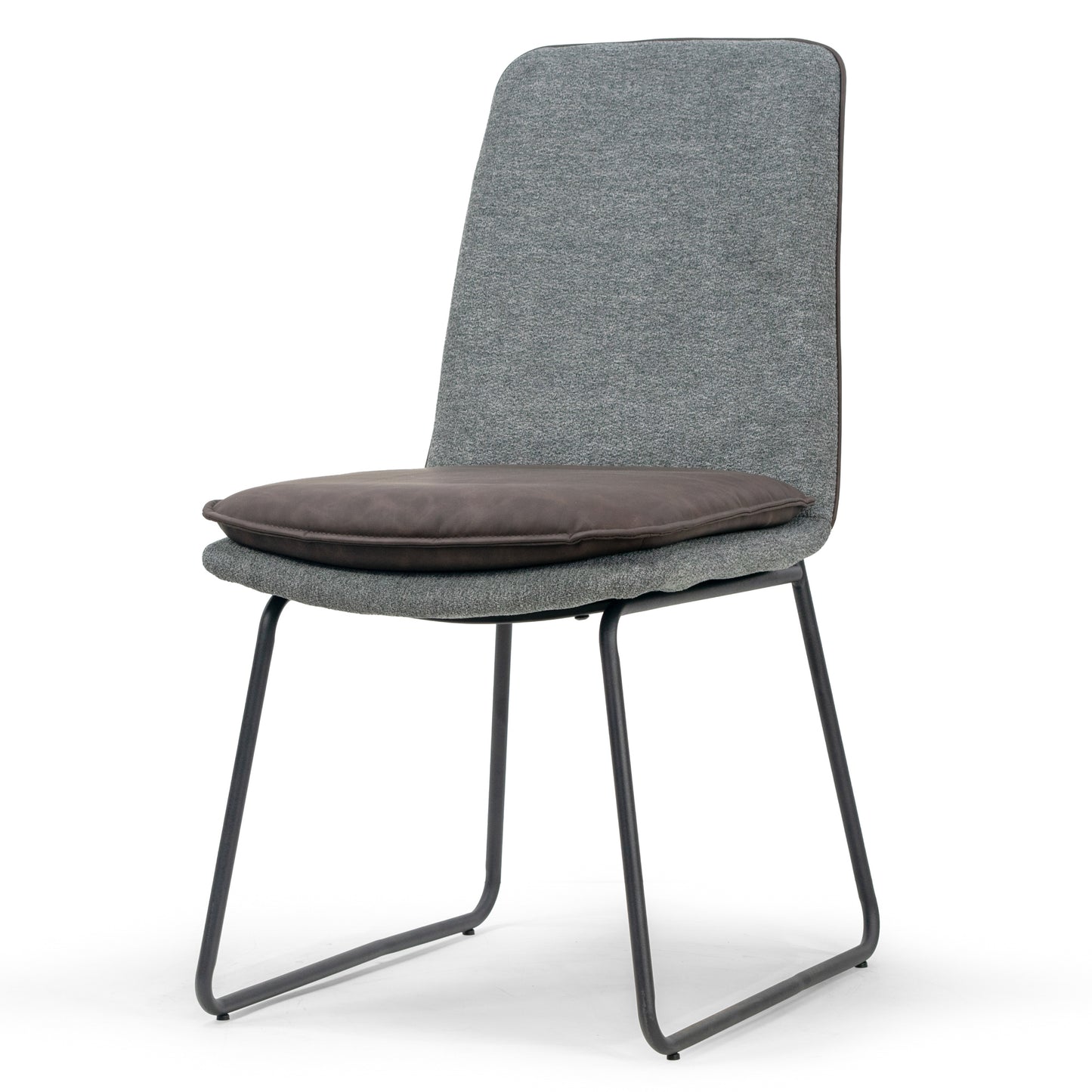 Set of 2 Arch Grey Fabric Dining Chair with Brown Cushion and Piping