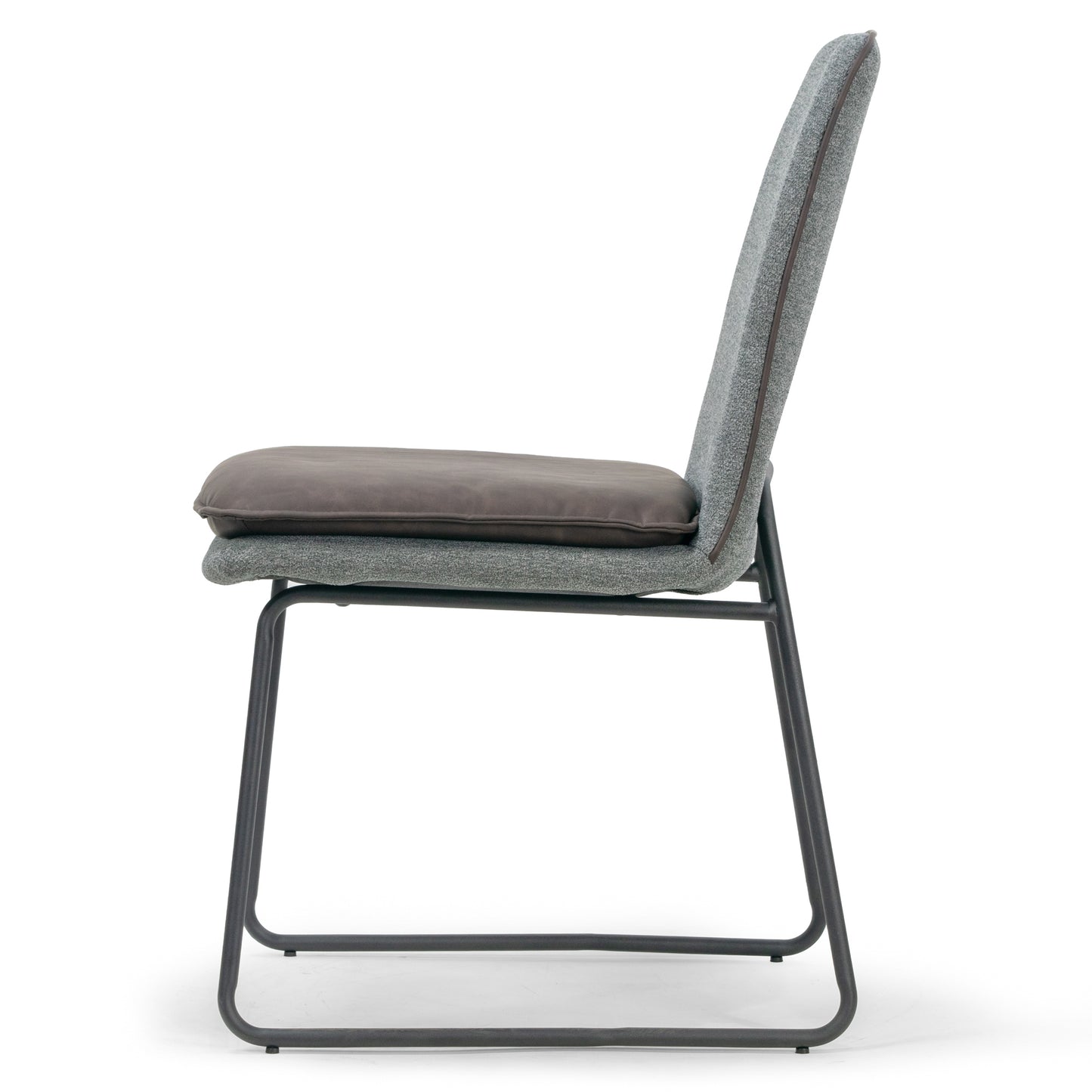 Set of 2 Arch Grey Fabric Dining Chair with Brown Cushion and Piping