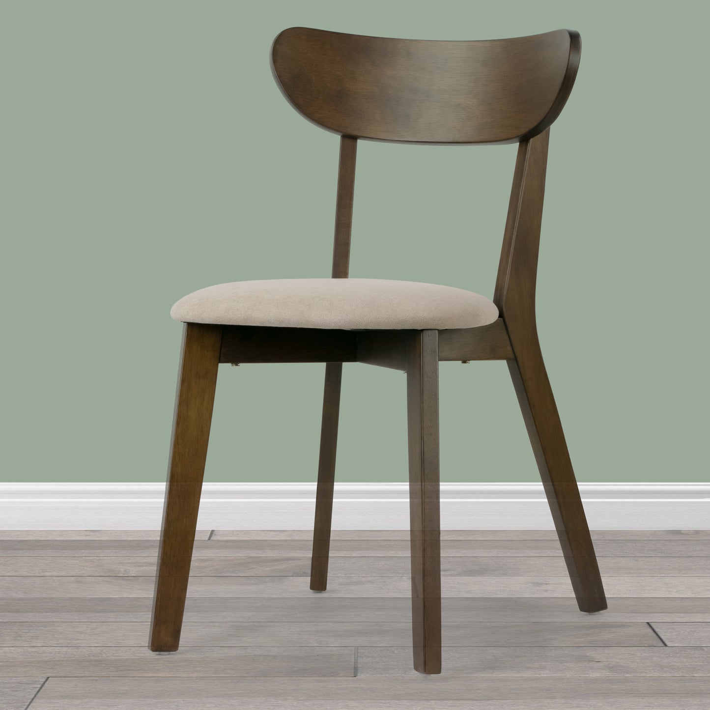 Set of 2 Aspen Dark Brown Rubberwood Dining Chair with Beige Upholstered Seat