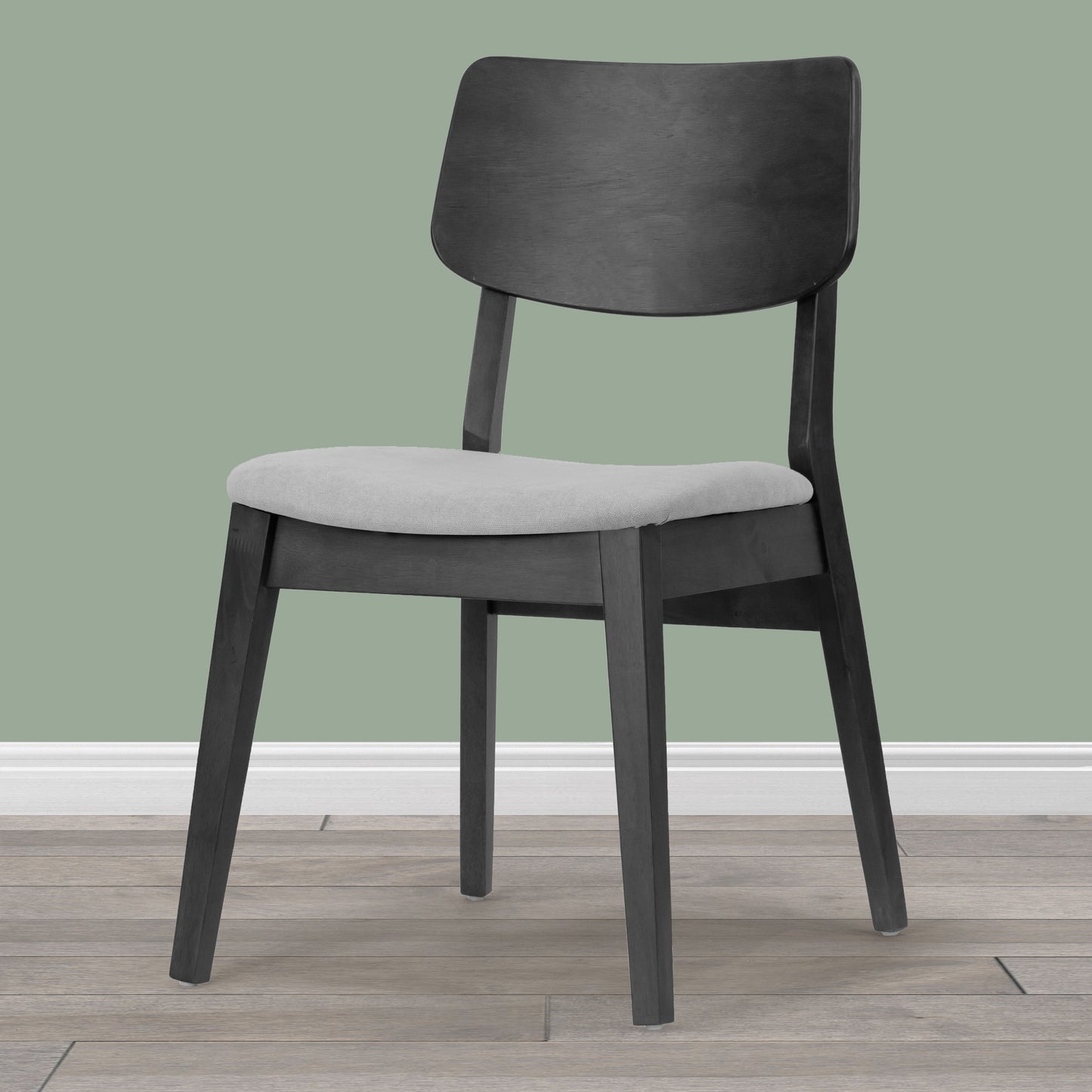 Set of 2 Astin Black Wood Chair with Light Grey Fabric Seat