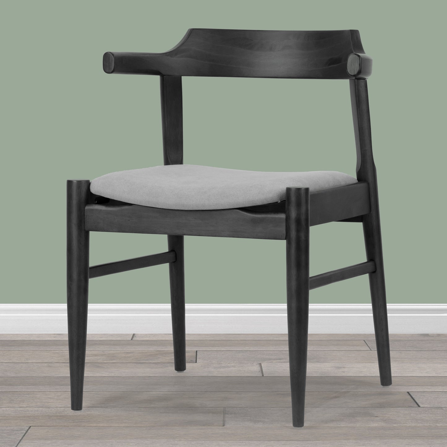 Set of 2 Atlas Retro Modern Black Wood Chair with Curved Back