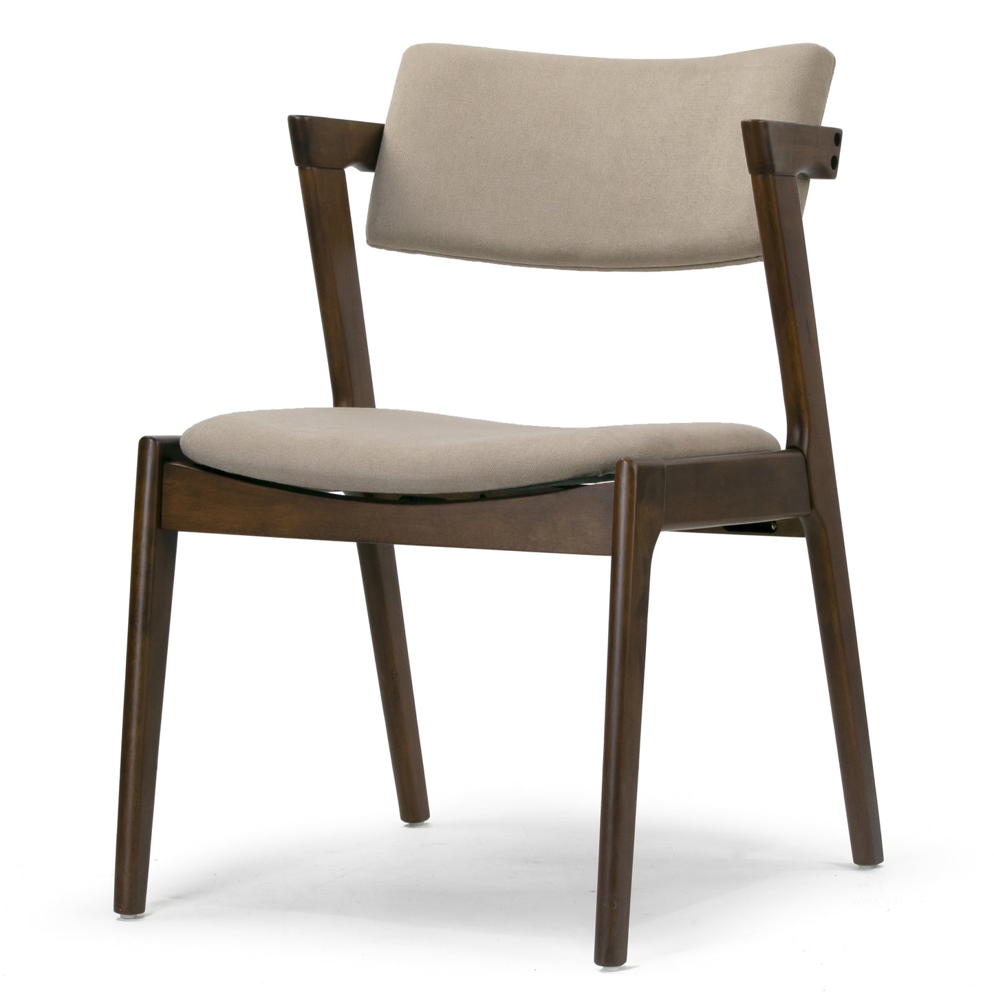 Set of 2 Auden Retro Modern Dark Brown Wood Wing Chair with Beige Fabric Seat