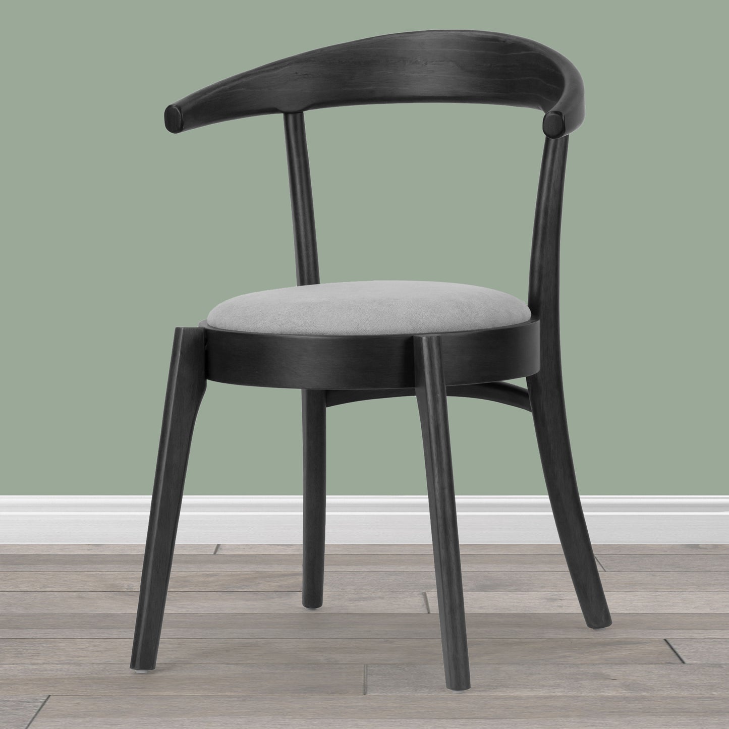 Set of 2 Audra Retro Modern Black Wood Round Chair with Curved Back