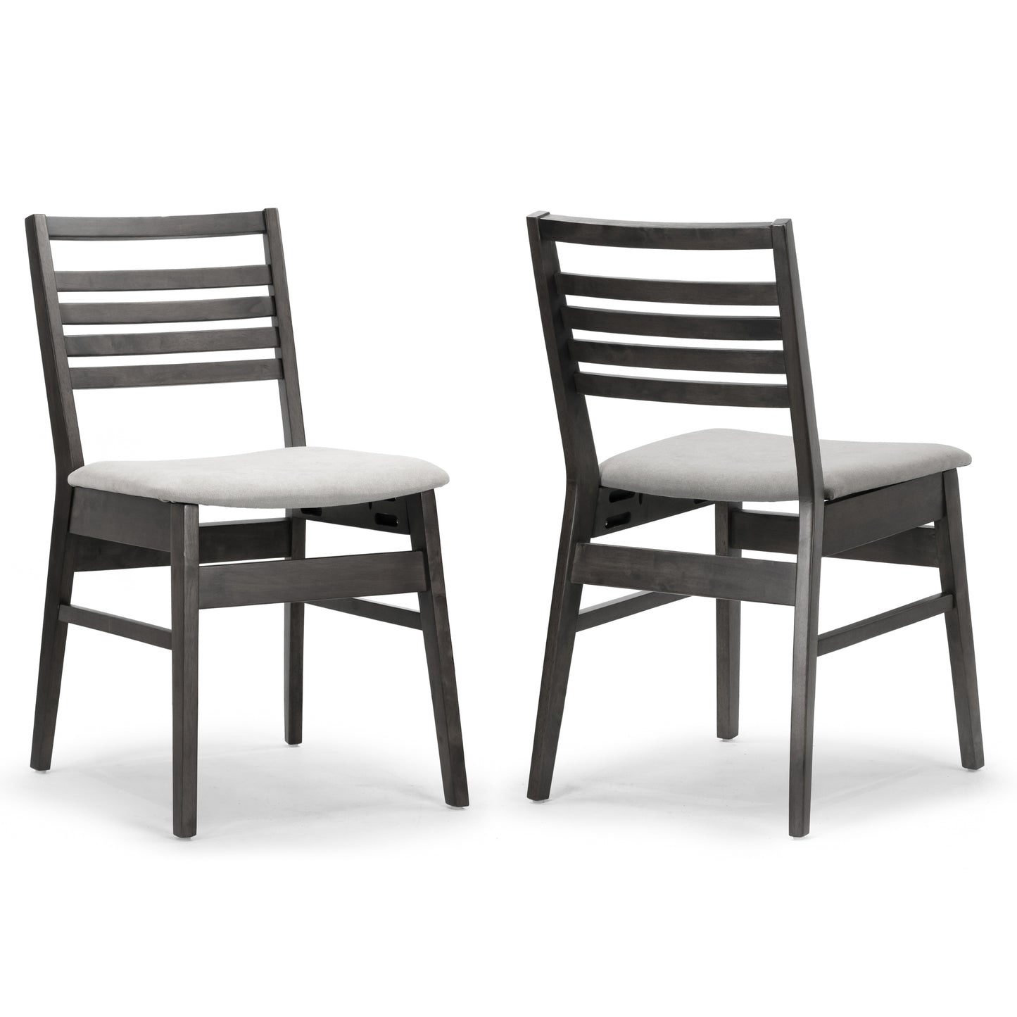 Set of 2 Audrey Black Wood Chair with Light Grey Fabric Seat and Ladder Back