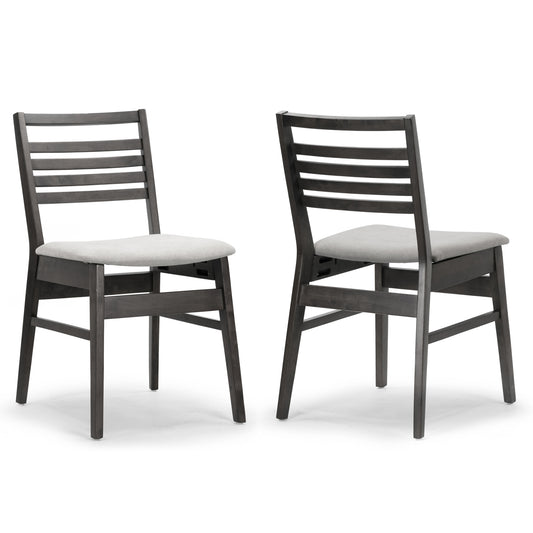 Set of 2 Audrey Black Wood Chair with Light Grey Fabric Seat and Ladder Back