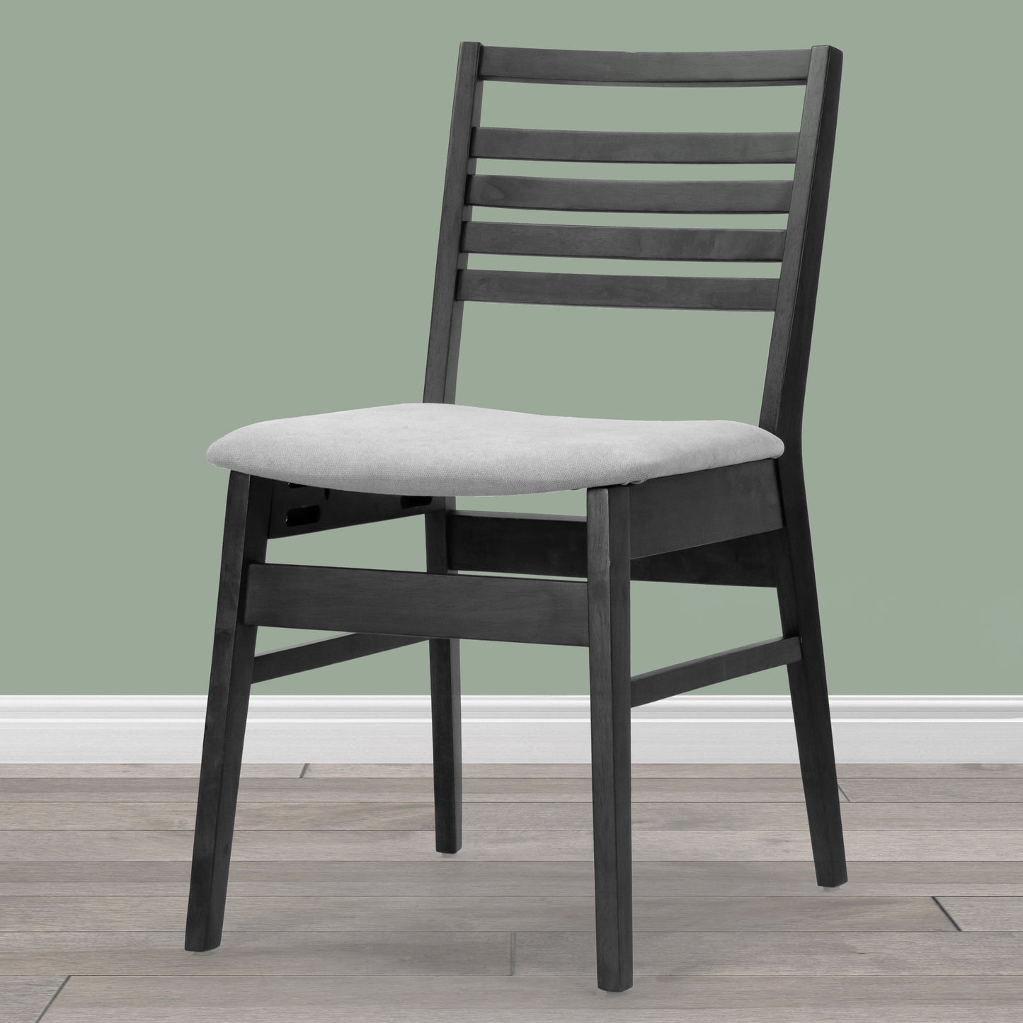 Set of 2 Audrey Black Wood Chair with Light Grey Fabric Seat and Ladder Back