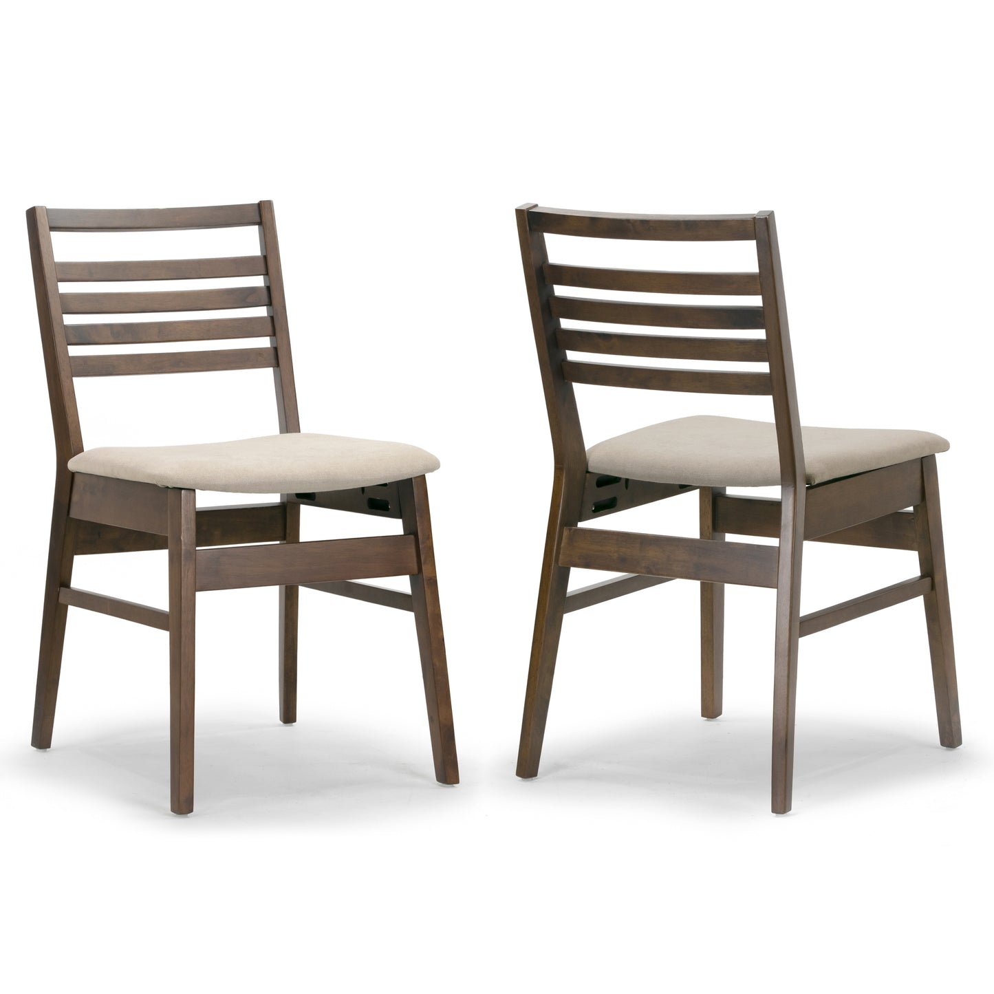 Set of 2 Audrey Dark Brown Wood Chair with Beige Fabric Seat and Ladder Back