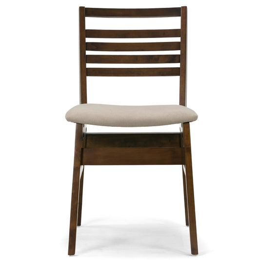 Set of 2 Audrey Dark Brown Wood Chair with Beige Fabric Seat and Ladder Back