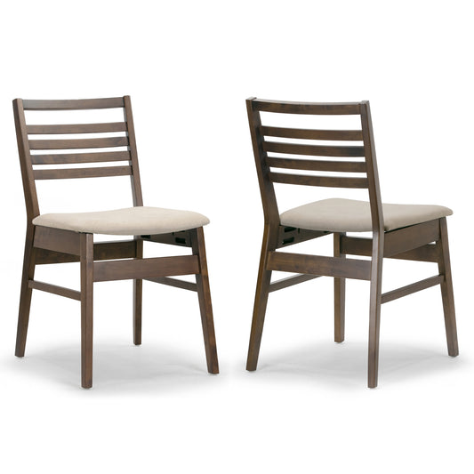 Set of 2 Audrey Dark Brown Wood Chair with Beige Fabric Seat and Ladder Back