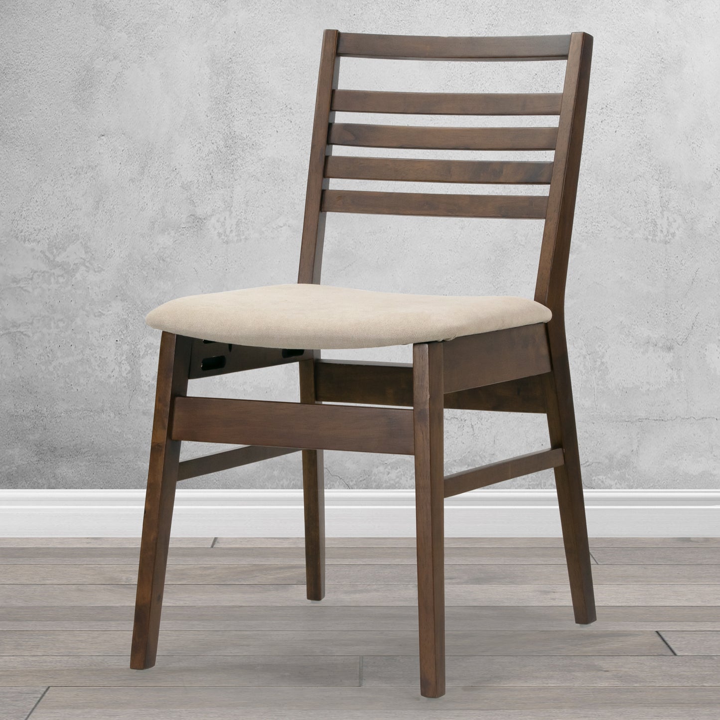 Set of 2 Audrey Dark Brown Wood Chair with Beige Fabric Seat and Ladder Back