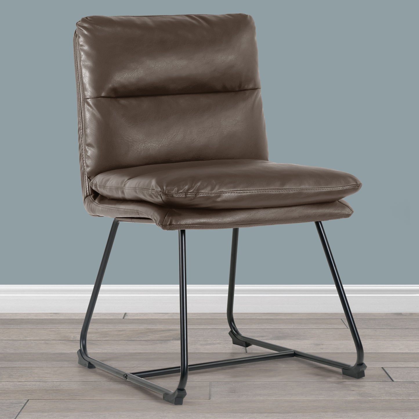 Set of 2 Aulani Brown Upholstered Metal Frame Dining Chair with Puffy Cushions