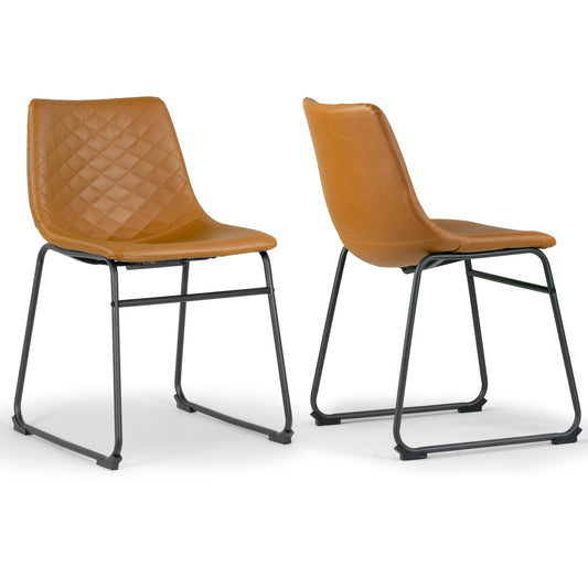 Set of 2 Ave Iron Frame Cappuccino Brown Faux Leather Dining Chair with Stitching