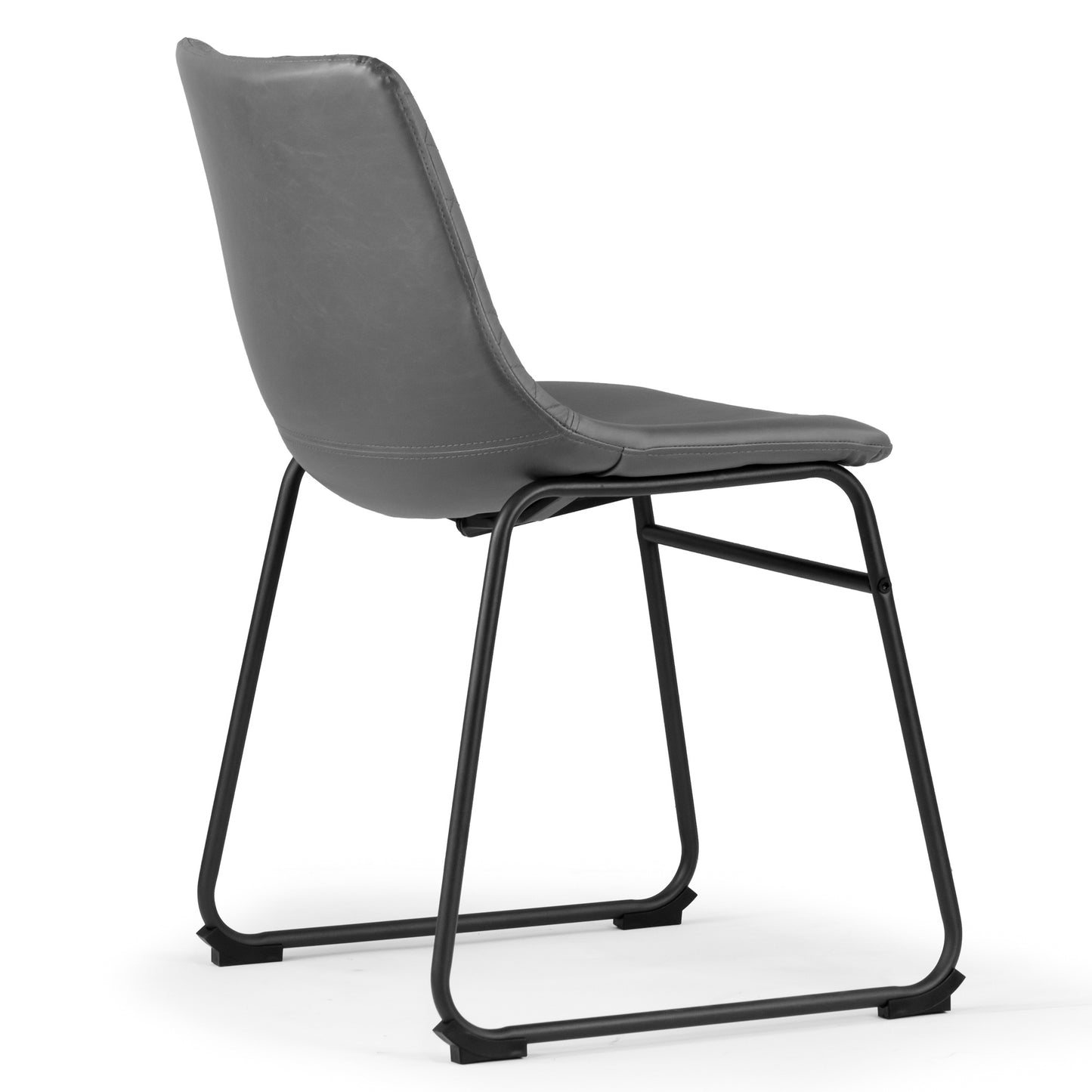 Set of 2 Ave Iron Frame Gray Faux Leather Dining Chair with Stitching