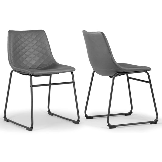 Set of 2 Ave Iron Frame Gray Faux Leather Dining Chair with Stitching