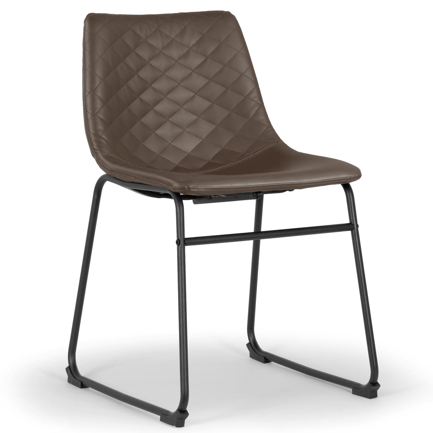 Set of 2 Ave Iron Frame Brown Faux Leather Dining Chair with Stitching