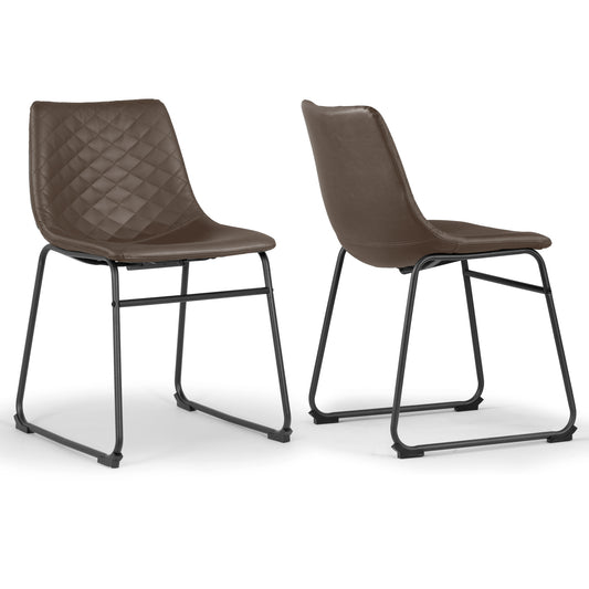 Set of 2 Ave Iron Frame Brown Faux Leather Dining Chair with Stitching