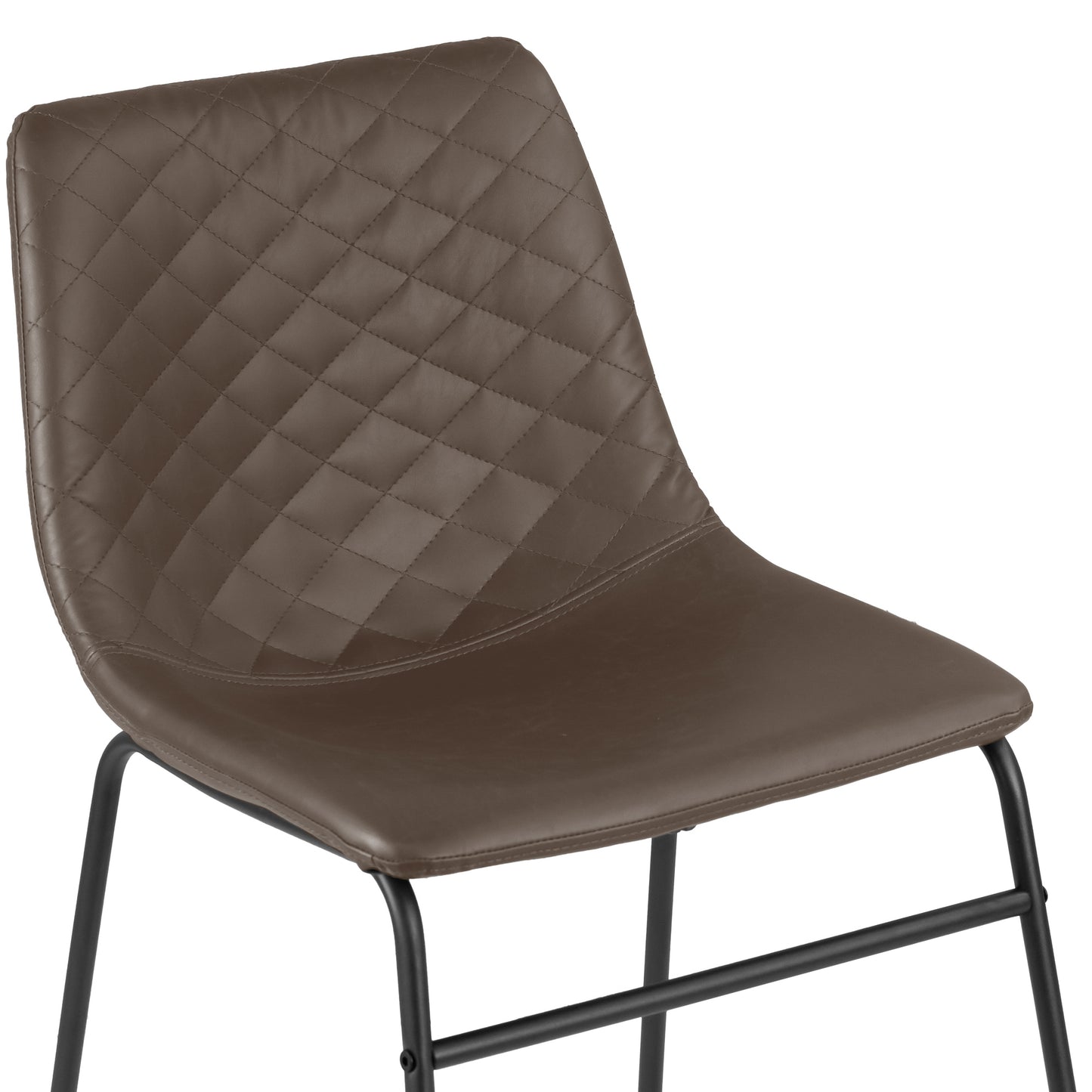 Set of 2 Ave Iron Frame Brown Faux Leather Dining Chair with Stitching