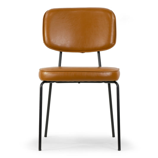 Set of 2 Aven Cappuccino Faux Leather Dining Chair with Black Metal Legs