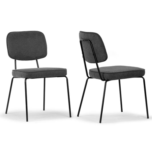 Set of 2 Aven Gray Fabric Dining Chair with Black Metal Legs