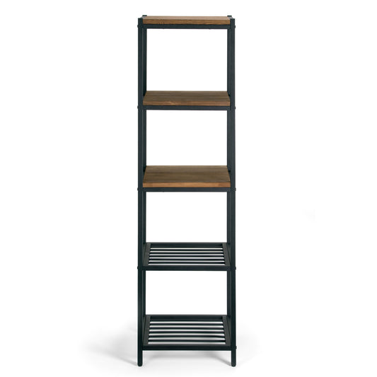 Ailis 57" Brown Pine Wood Metal Frame Etagere Bookcase Shelf Media Center