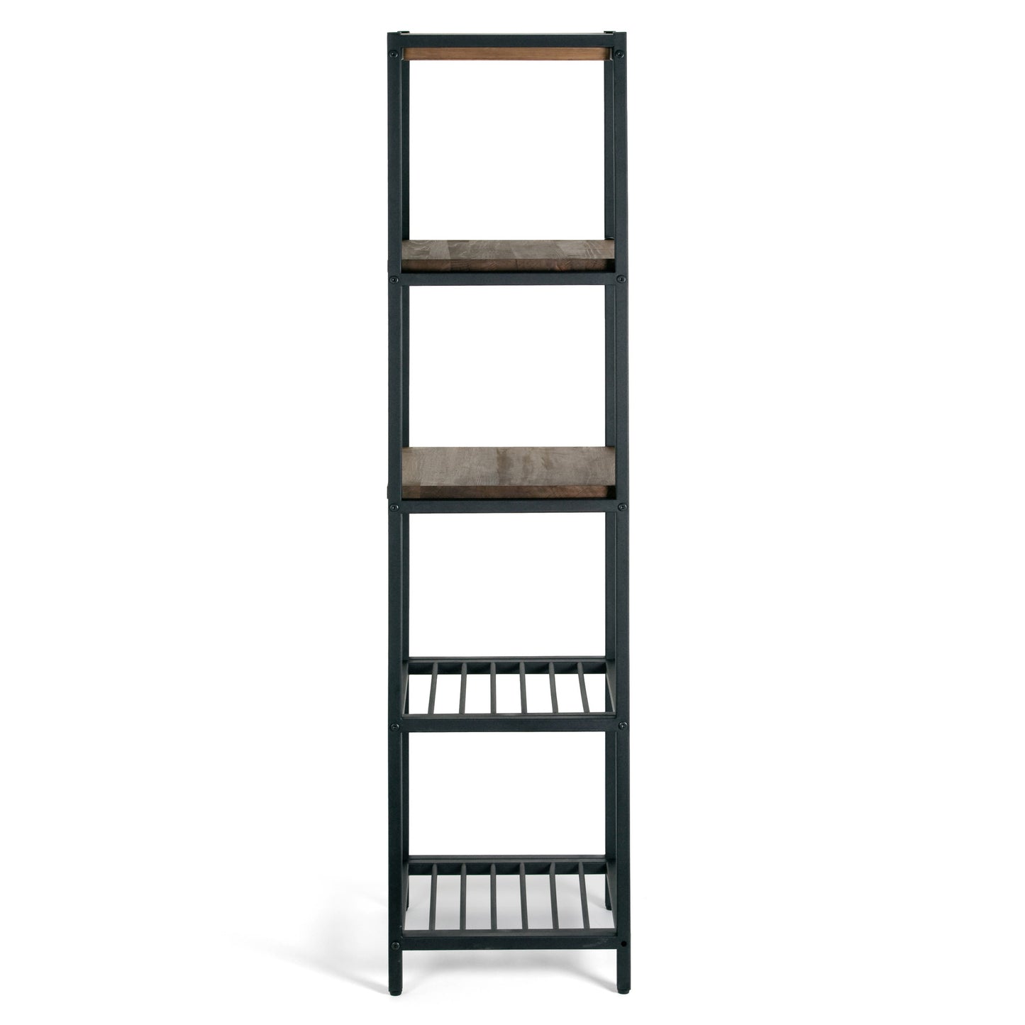 Ailis 57" Brown Pine Wood Metal Frame Etagere Bookcase Shelf Media Center