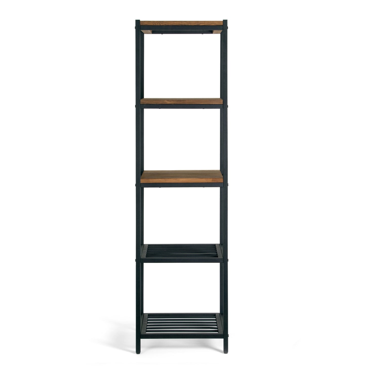 Ailis 57" Brown Pine Wood Metal Frame Etagere Bookcase Shelf Media Center