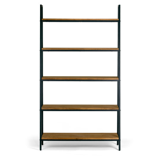 Ailis 71.5" Brown Pine Wood Metal Frame Etagere Bookcase Five-shelf Media Tower