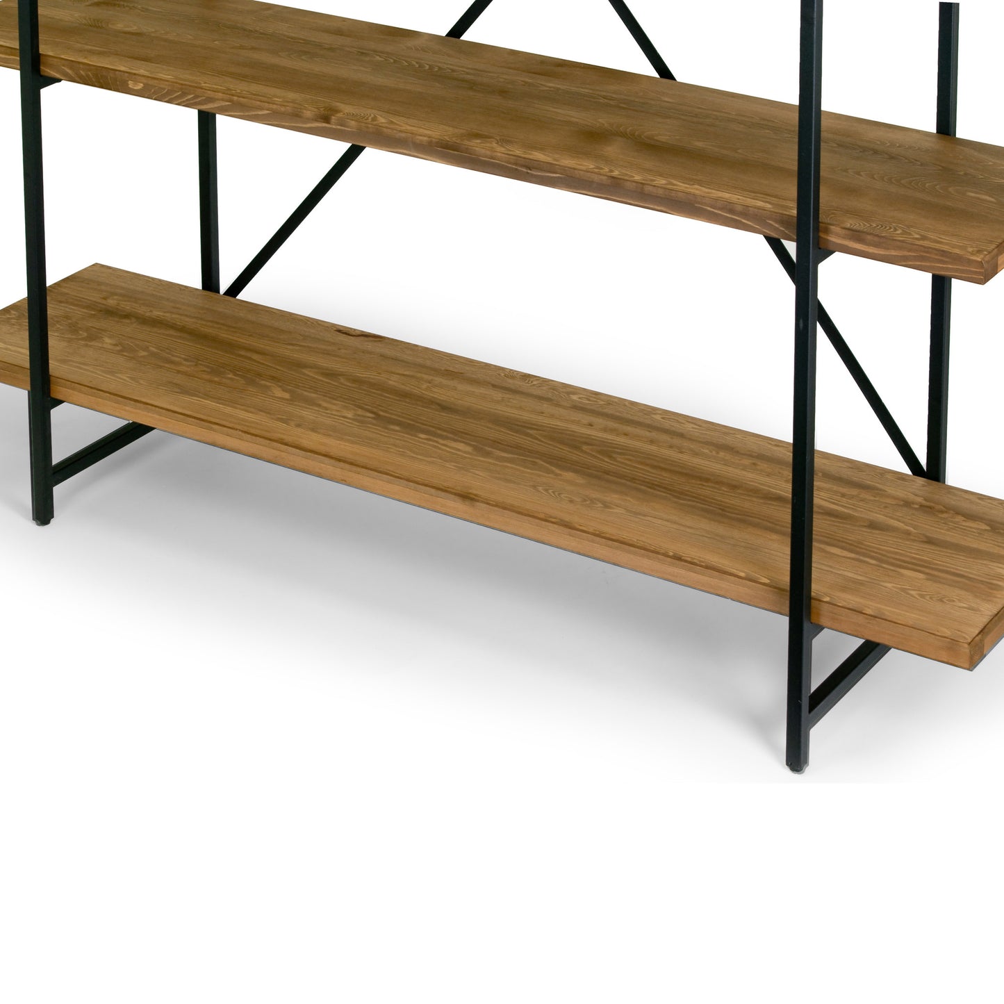 Ailis 75" Brown Pine Wood Metal Frame Etagere Bookcase Four-shelf Media Center
