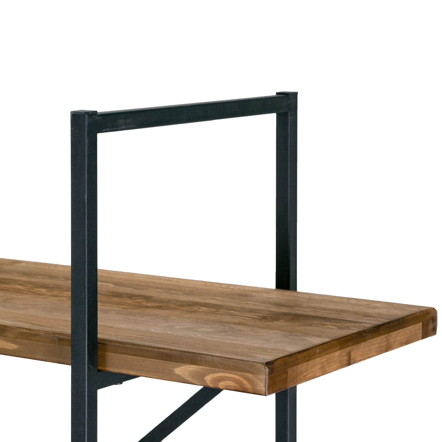 Ailis 75" Brown Pine Wood Metal Frame Etagere Bookcase Four-shelf Media Center