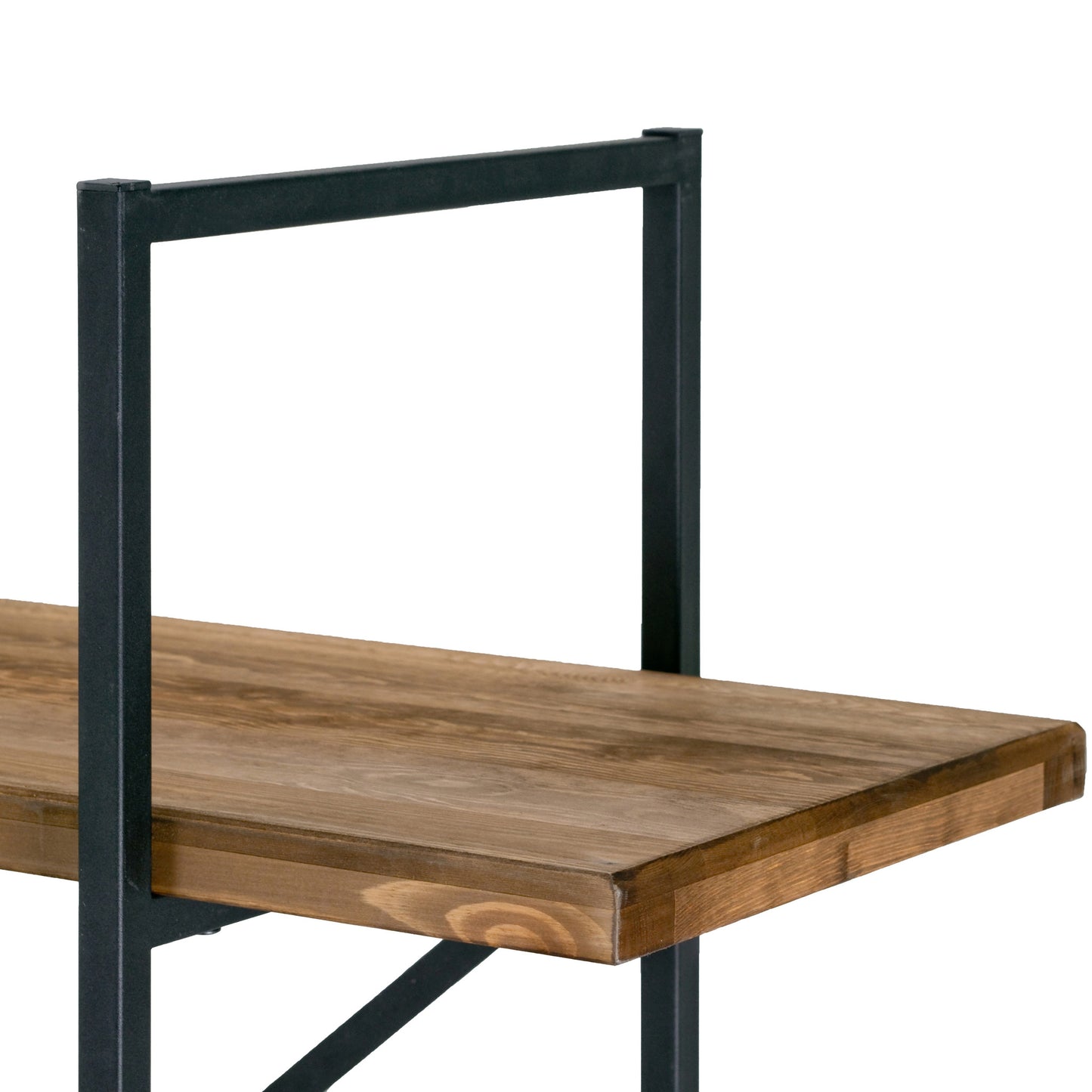 Ailis 56" Brown Pine Wood Metal Frame Etagere Three Wide Shelf Bookcase Media Center