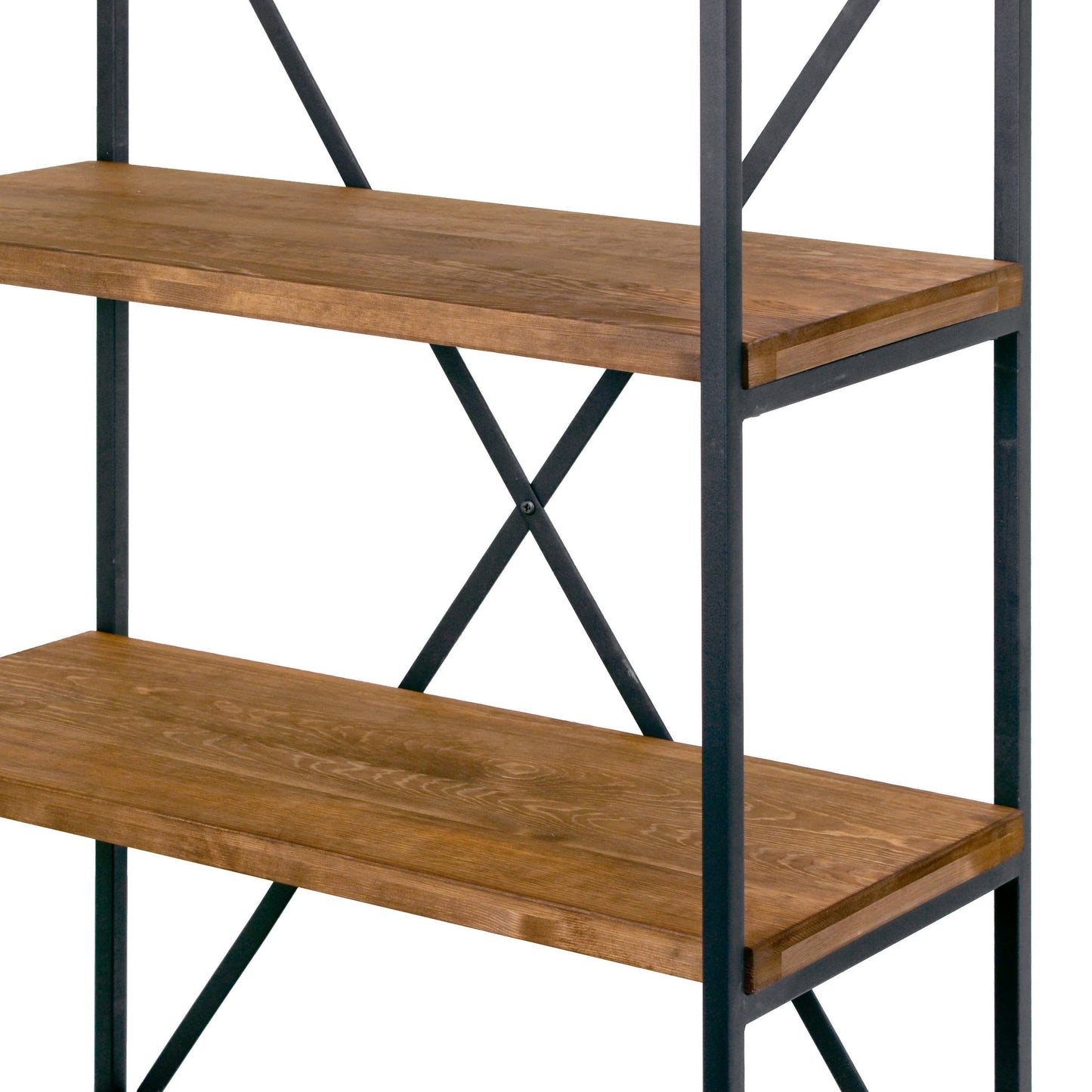 Ailis 67" Brown Pine Wood Shelf Etagere Bookcase Media Center with Metal Frame