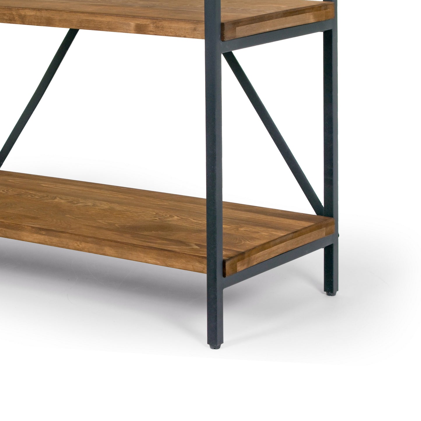 Ailis 67" Brown Pine Wood Shelf Etagere Bookcase Media Center with Metal Frame