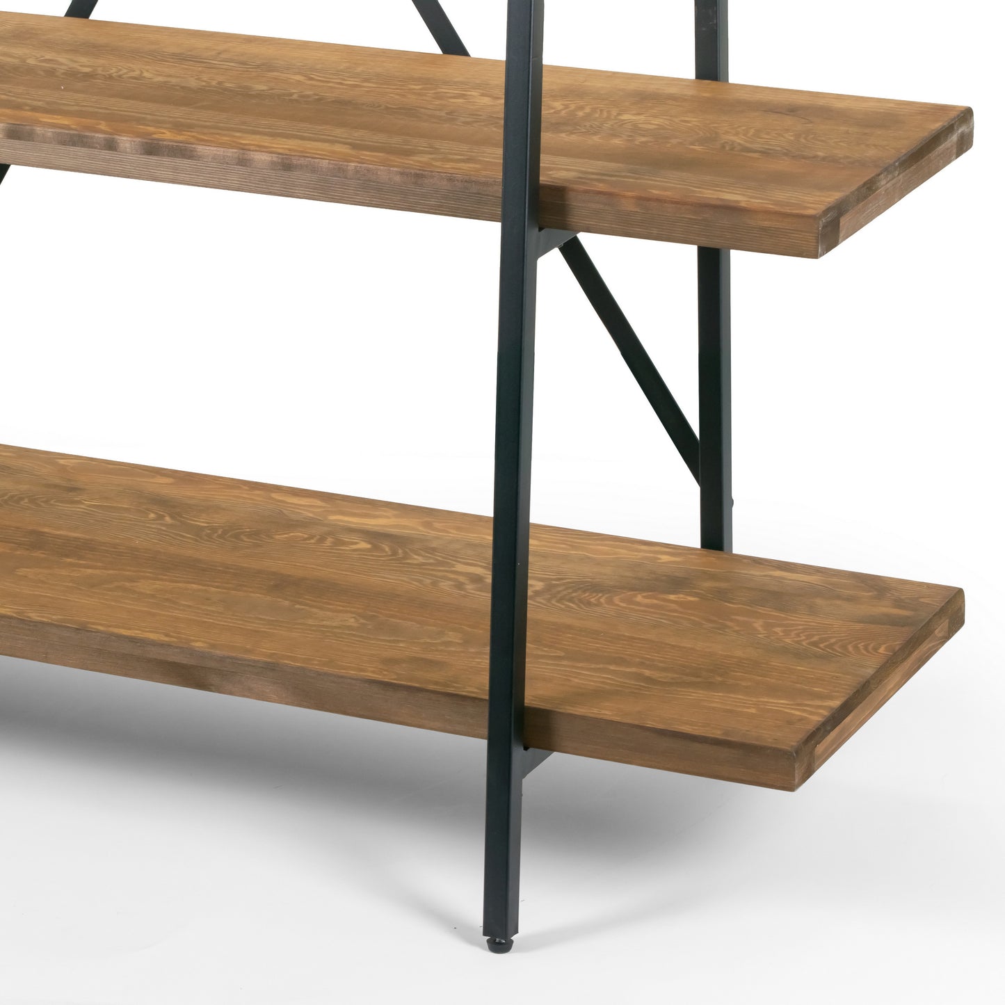 Ailis 71.5" Leaning Etagere Brown Pine Wood Metal Frame Bookcase Five-shelf Media Tower