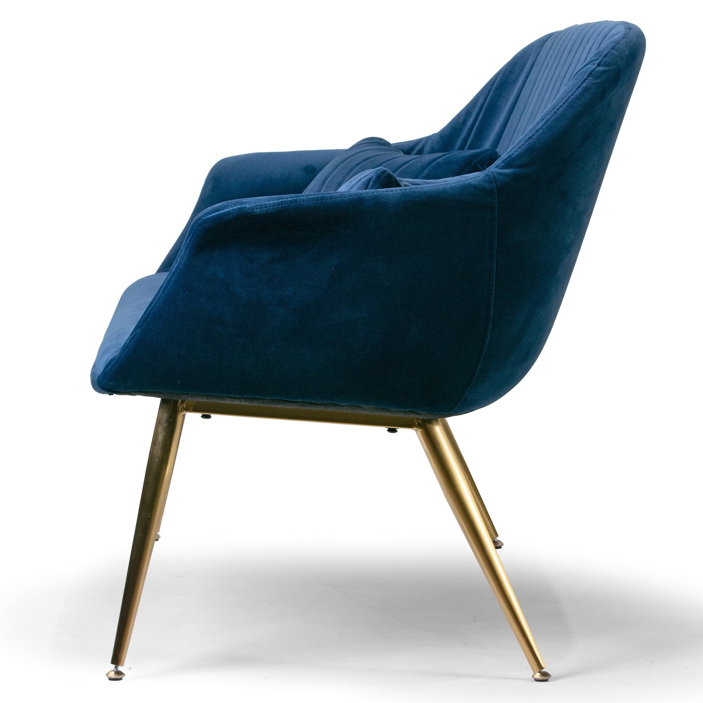 Angela Blue Velvet Loveseat with Golden Metal Legs Stitching Accent