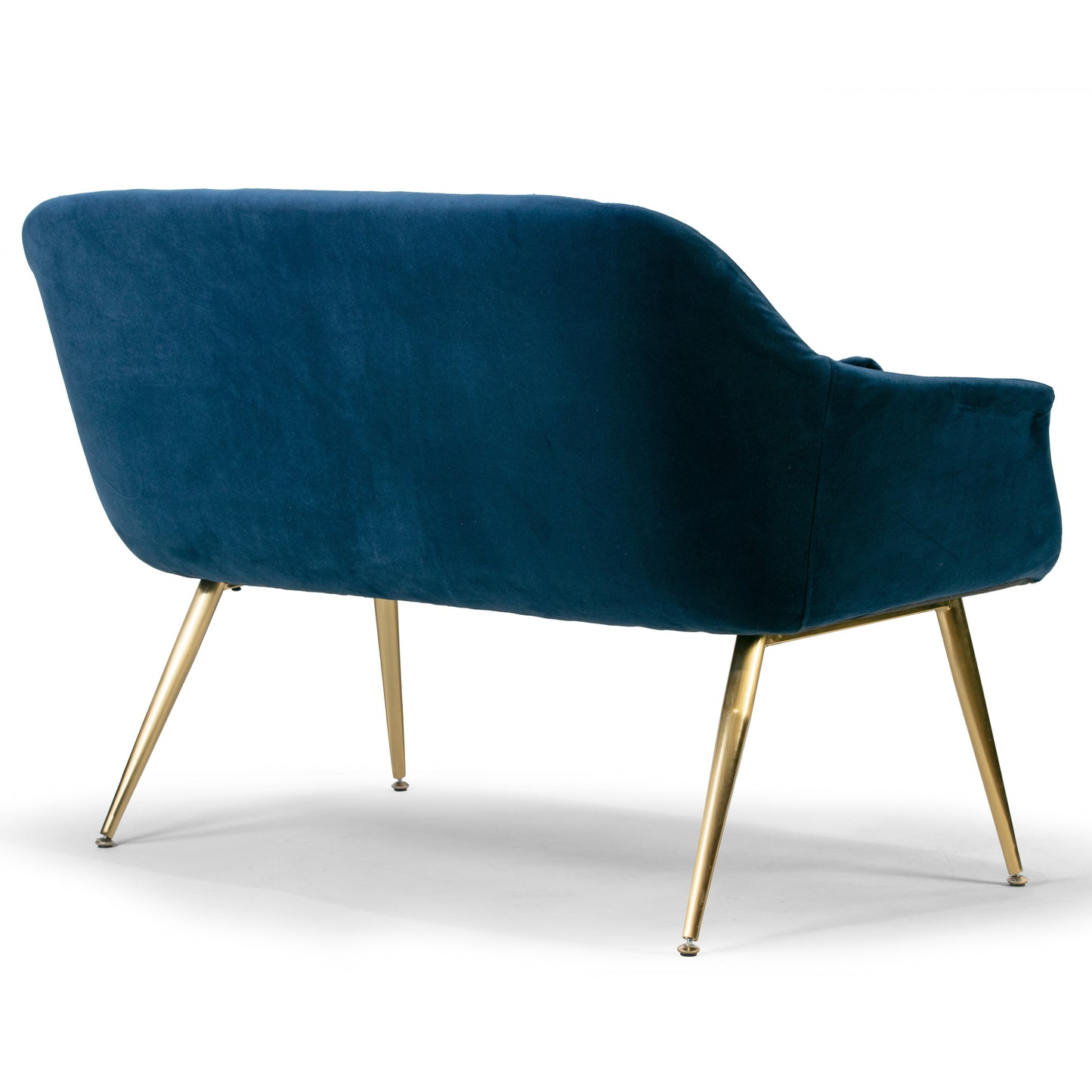 Angela Blue Velvet Loveseat with Golden Metal Legs Stitching Accent