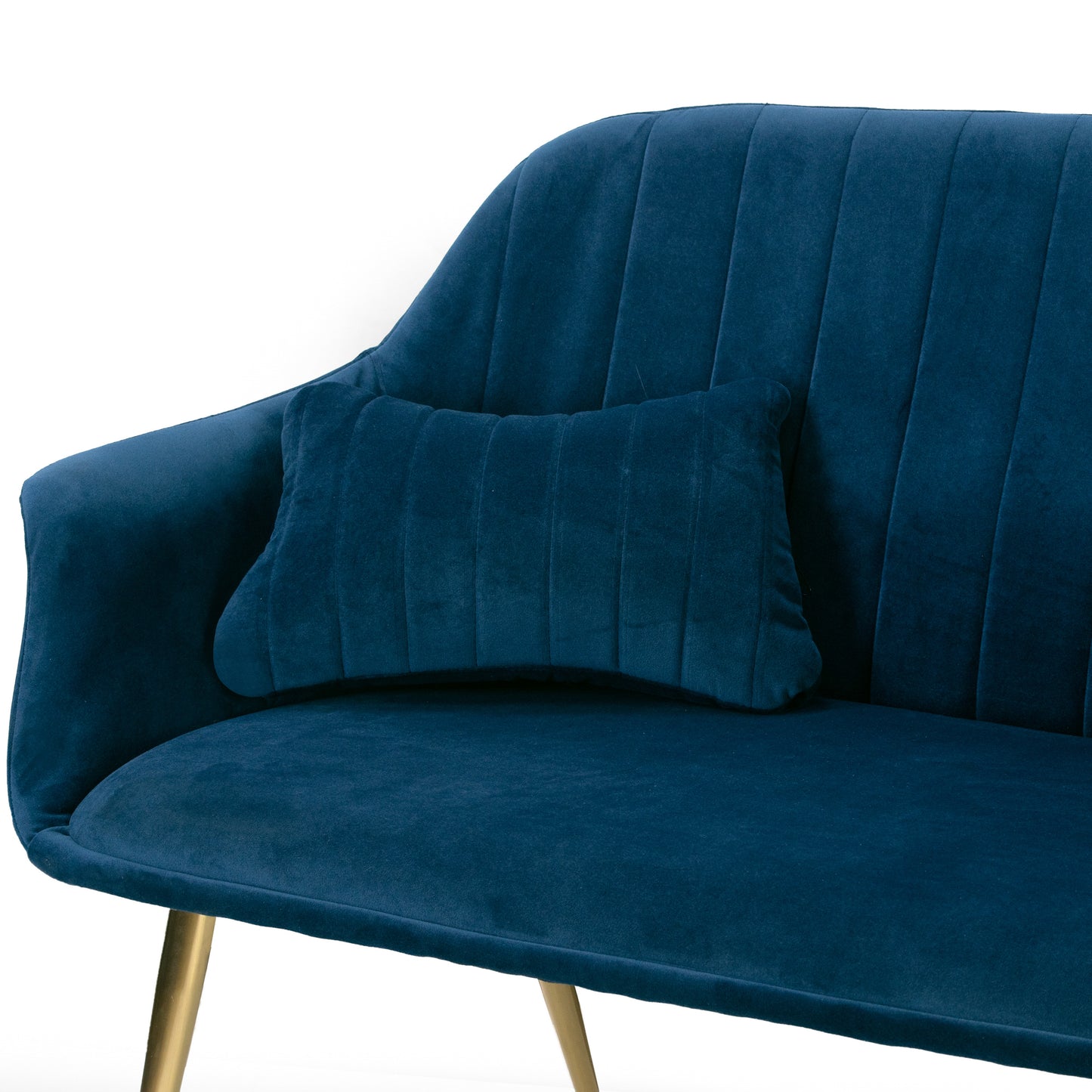 Angela Blue Velvet Loveseat with Golden Metal Legs Stitching Accent