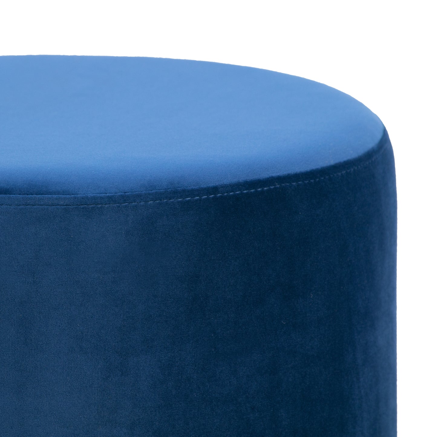 Anna Blue Velvet Round Footstool Ottoman with Golden Accent Base Small-Medium Set