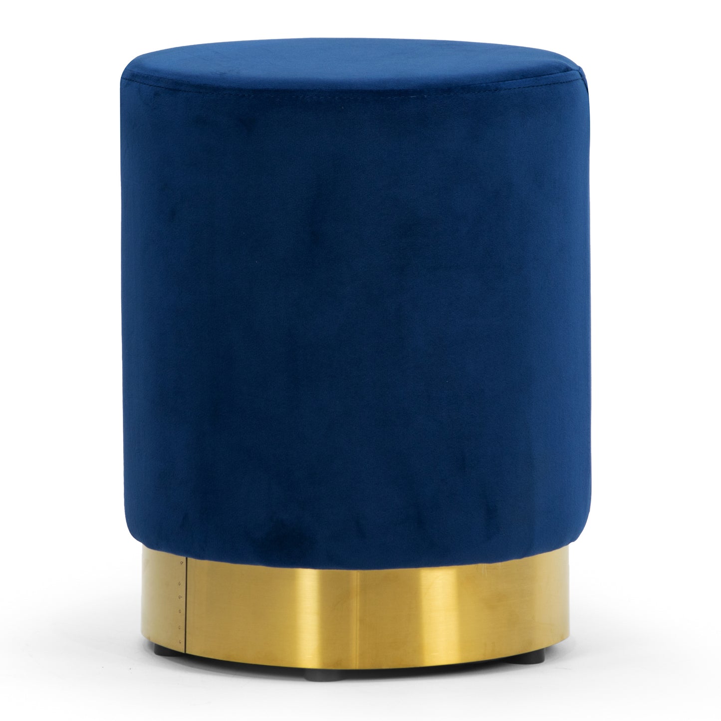 Anna Blue Velvet Round Footstool Ottoman with Golden Accent Base Small-Medium-Large Set