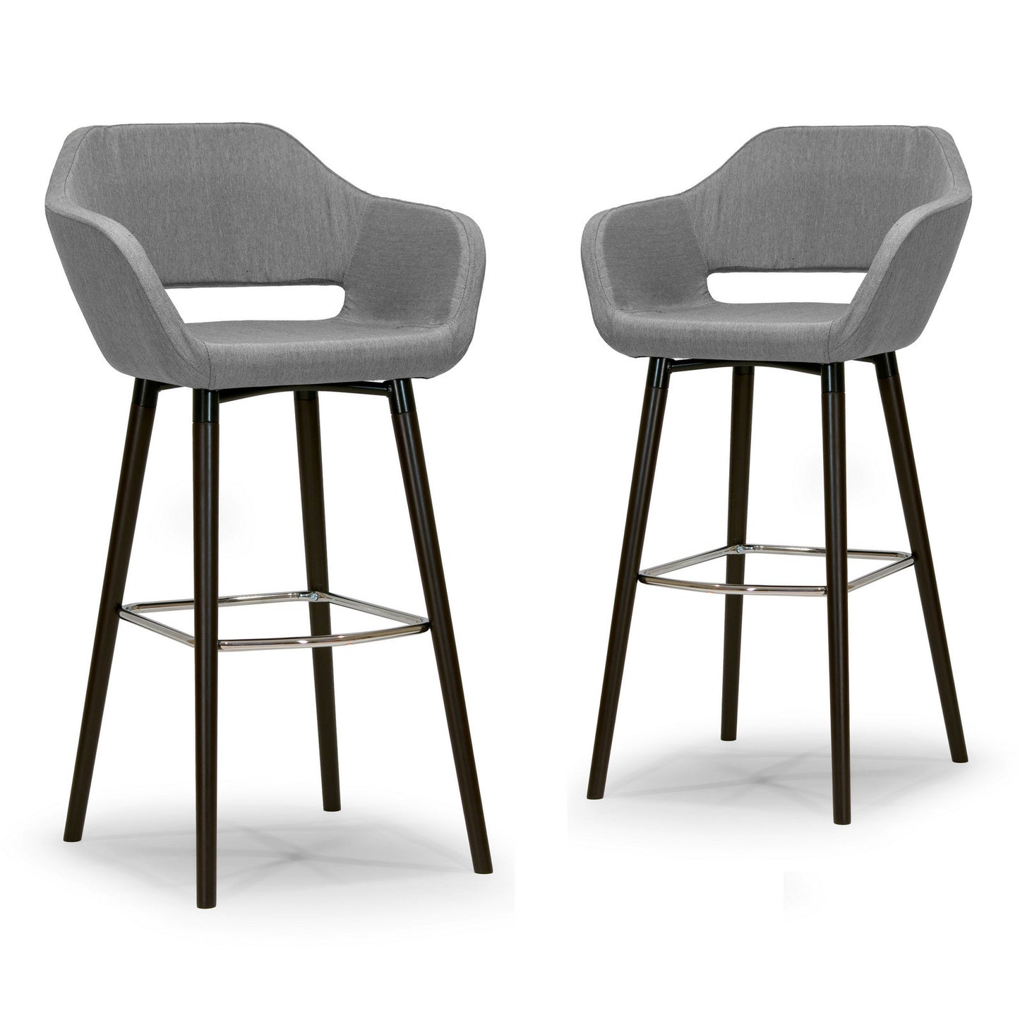 Adel Mid-century Retro Modern Grey Fabric Bar Stool with Beech Legs (Set of 2)